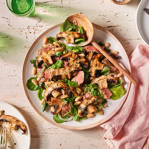 Summer Steak and Mushroom Salad in Salsa Verde Dressing