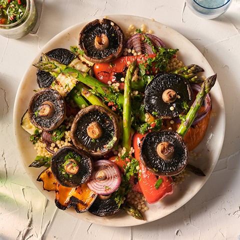 Warm Summer Grilled Vege Salad with Chimichurri Dressing