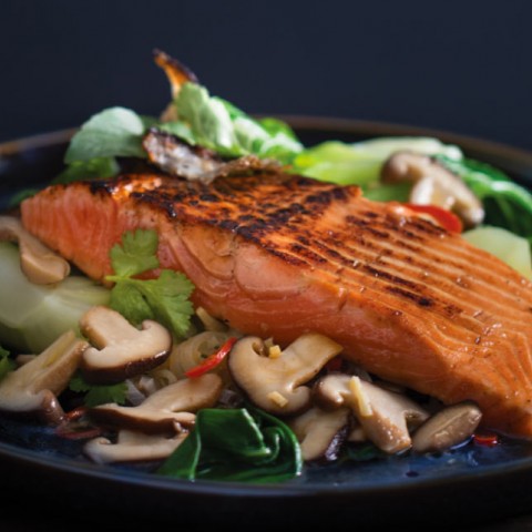 Salmon with shiitake and bok choy