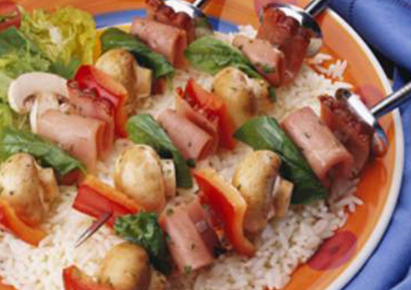 Grilled Mushroom Ham and Basil kebabs