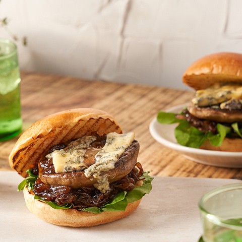 Blue Cheese & Caramelised Onion Portabello Mushroom Burgers