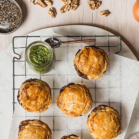 Mini Mushroom Pies with Winter Pesto