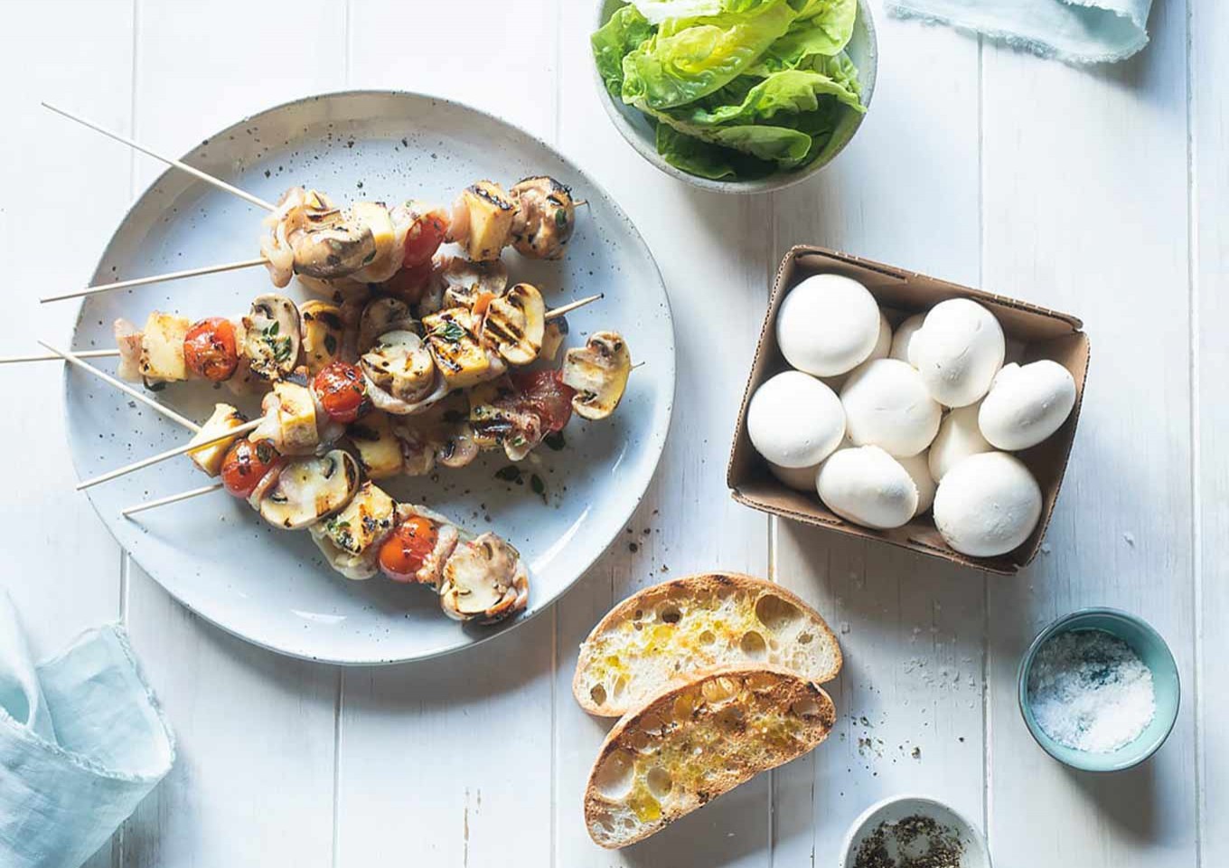 Mushroom, Halloumi & Bacon Kebabs