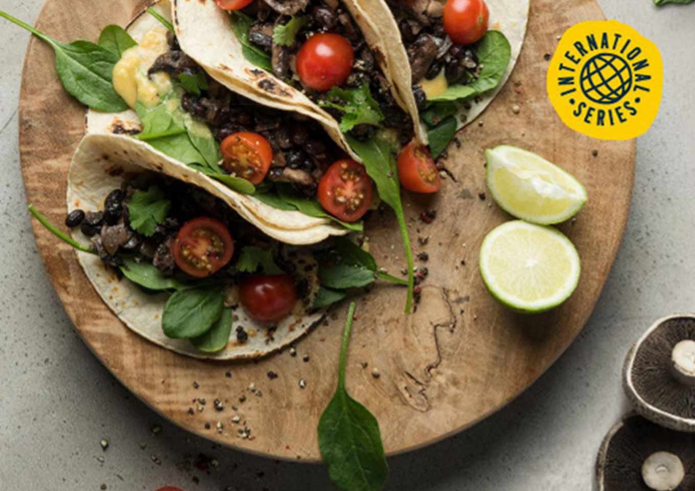 Portabello & Black Bean Tacos with Smoked Cheese and Coriander Queso