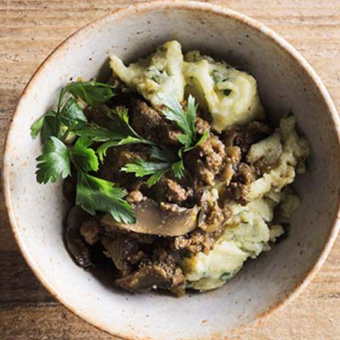 Portabello, White Button Mushroom & Venison Ragu w/ Spinach & Parmesan Polenta